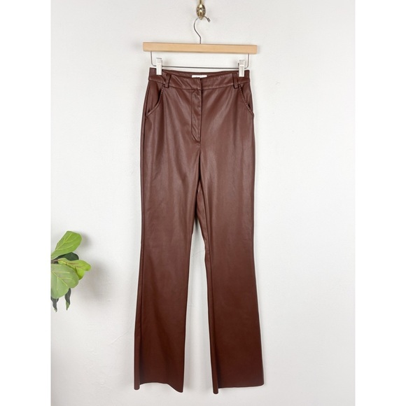 Meshki Tyra Straight Leg Faux Leather Chocolate Pants Sz S - Picture 4 of 11